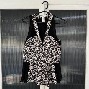 ICB Womens White Silk Floral V-Neck Blouse Top Size 4